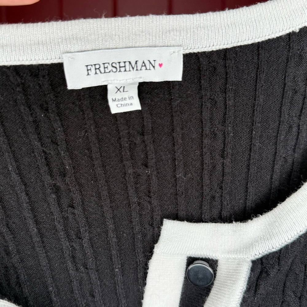 Black & White Button Front Ribbed Cardigan Sweater - Picture 7 of 8